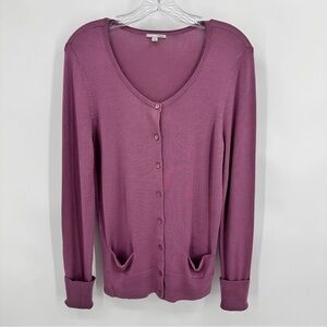 Halogen Cardigan Long Sleeve Pocket Button Closure Raspberry Size M